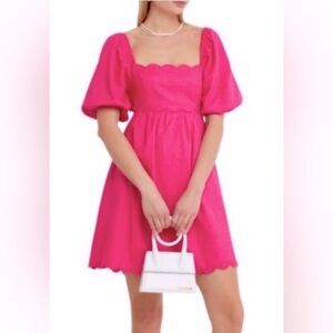 Anthropologie | O.P.T. April Scalloped Scoop Back Bow Hot Pink Mini Dress. ZB4